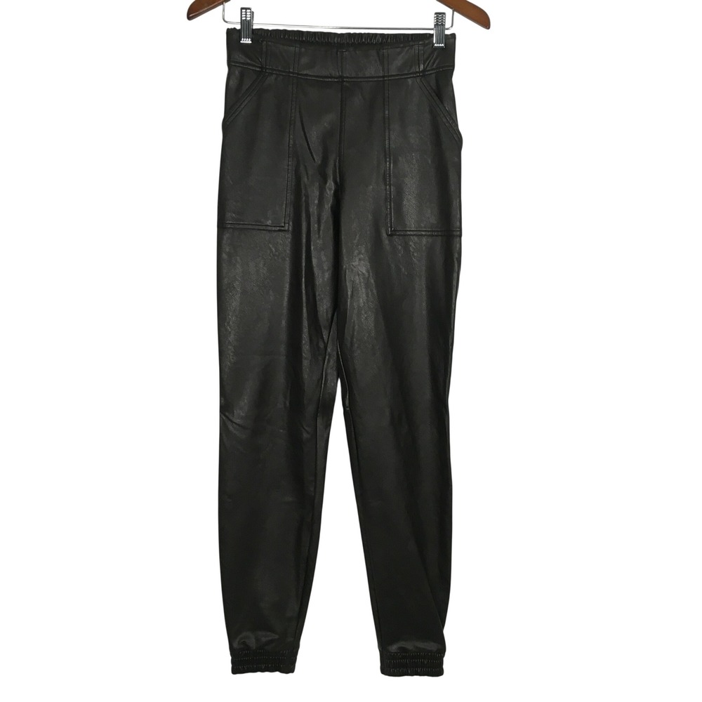 Spanx Faux Leather Pleather Black Joggers Pull On‎ Size S